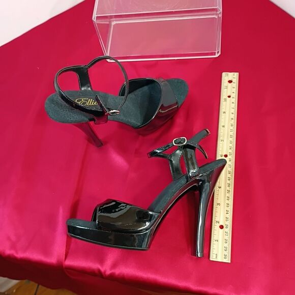 Ellie Shiny Black Strappy Heels - Picture 6 of 11